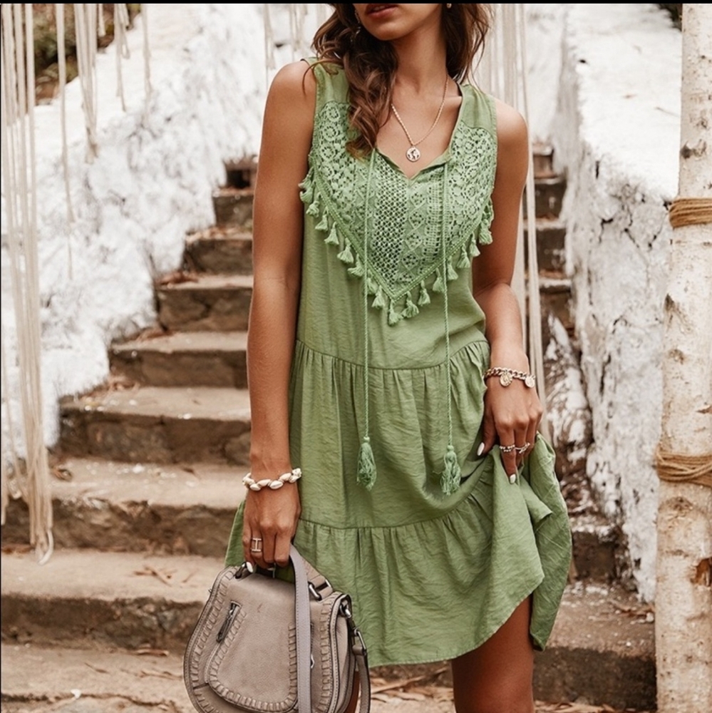 Olive Boho Mini Dress